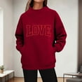 thumbnail image 5 of Womens Oversized Sweatshirts Side Split Mock Neck Pullover Love Heart Printed Loose Valentines Tops with Pocket (S, Wine #A), 5 of 5
