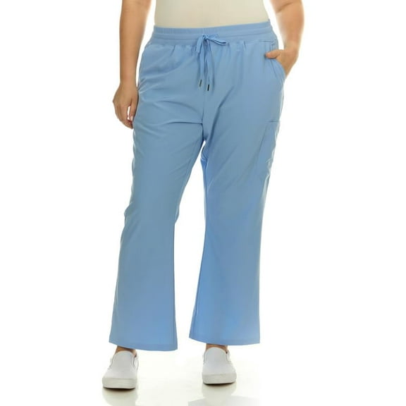 HEAL WEAR Plus Size Women’s Clinical Scrub Pants with Elastic Waistband & Cargo Pockets 4-Way Stretch - Straight Leg