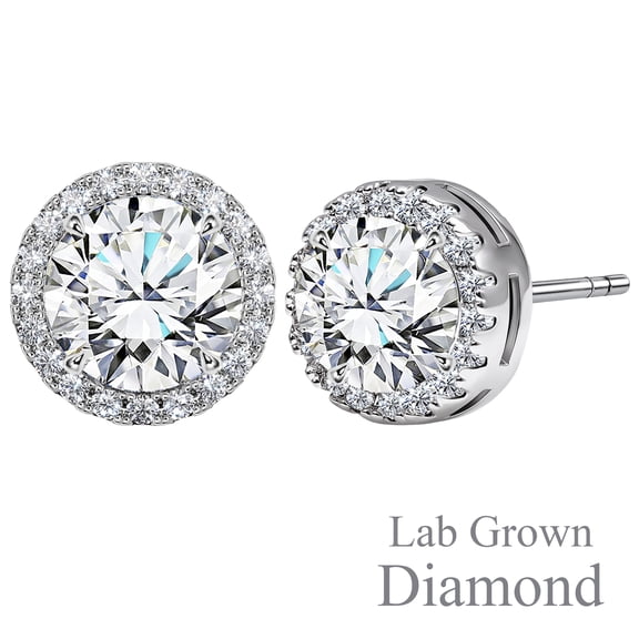 JeenMata Lab Grown Diamond 1 Carat Round Brilliant Cut Halo Stud Earrings in 18K White Gold Plating for Women