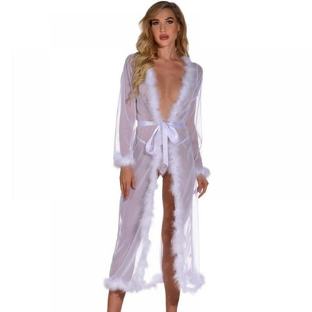Prettyui Sexy Sleeping Dress Women Sexy LaceTemptation Long Lingerie Night Dress Deep V Open Sleepwear Plus Size S-8XL