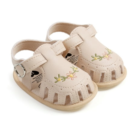 Michellecmm Baby Girl Sandals  PU Leather Non-slip Embroidery Flower Summer Flats Toddler Shoes for Casual Daily