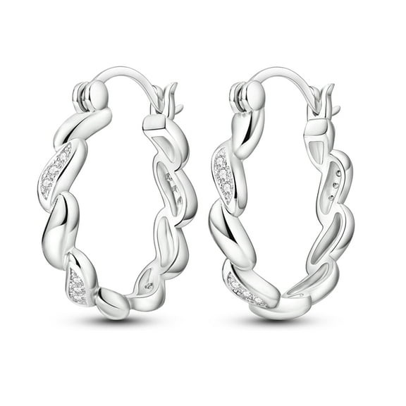 MULA Sparkling Twisted Rope 925 Sterling Silver Hoop Earrings AAA CZ Women Jewelry