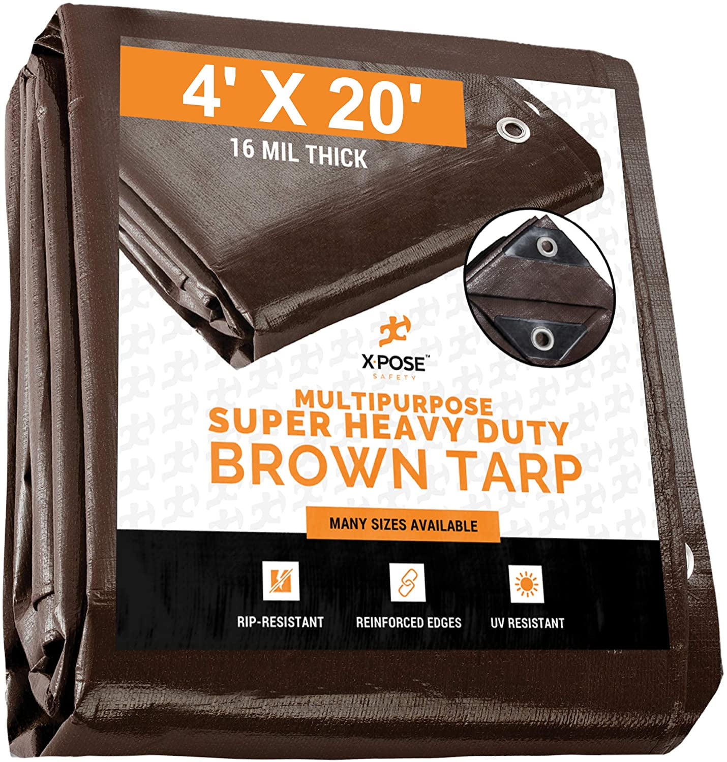 4' x 20' Super Heavy Duty 16 Mil Brown Poly Tarp Cover - Thick