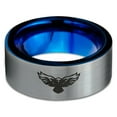 thumbnail image 2 of Tungsten Falcon Eagle Bird Band Ring 8mm Men Women Comfort Fit Blue Flat Cut Brushed Gray Polished, 2 of 4