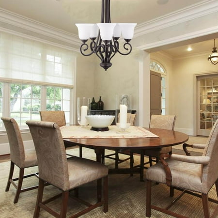 Opal Cased Globe Pendant - 5-Light Chandelier Pendant w/ Satin Etched Cased Opal White Glass Shade