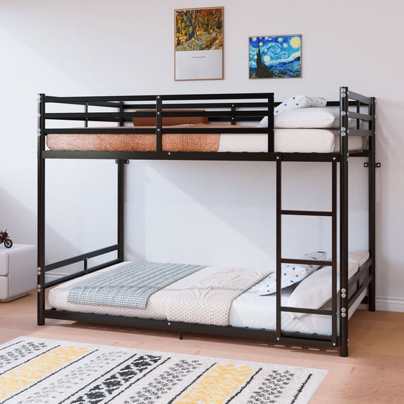 MAYEERTY Twin Over Twin Metal Bunk Bed with Guardrail and Ladder, Heavy Duty Storage Bed Frame for Kids Room
