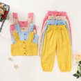 thumbnail image 2 of Canrulo Toddler Baby Girl Solid Color Ruffle Sleeveless Button Down Halter Tank Crop Tops and Pants Outfits Beige 3-4 Years, 2 of 6