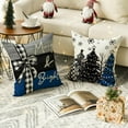thumbnail image 6 of Sm:)e Merry Christmas Joy Xmas Trees Blue and Black Throw Pillow Covers, 18 x 18 Inch Christmas Winter Holiday Cushion Case Decoration for Sofa Couch Set of 4, 6 of 6
