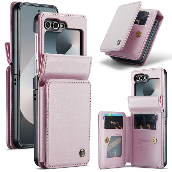 Decase for Samsung Galaxy Z Flip 6 5G 2024 Wallet Case with Card Holder, RFID Blocking Credit Slots Kickstand Shockproof PU Leather Business Wallet Z Flip 7 FE/6 Phone Cover for Women Men,Pink