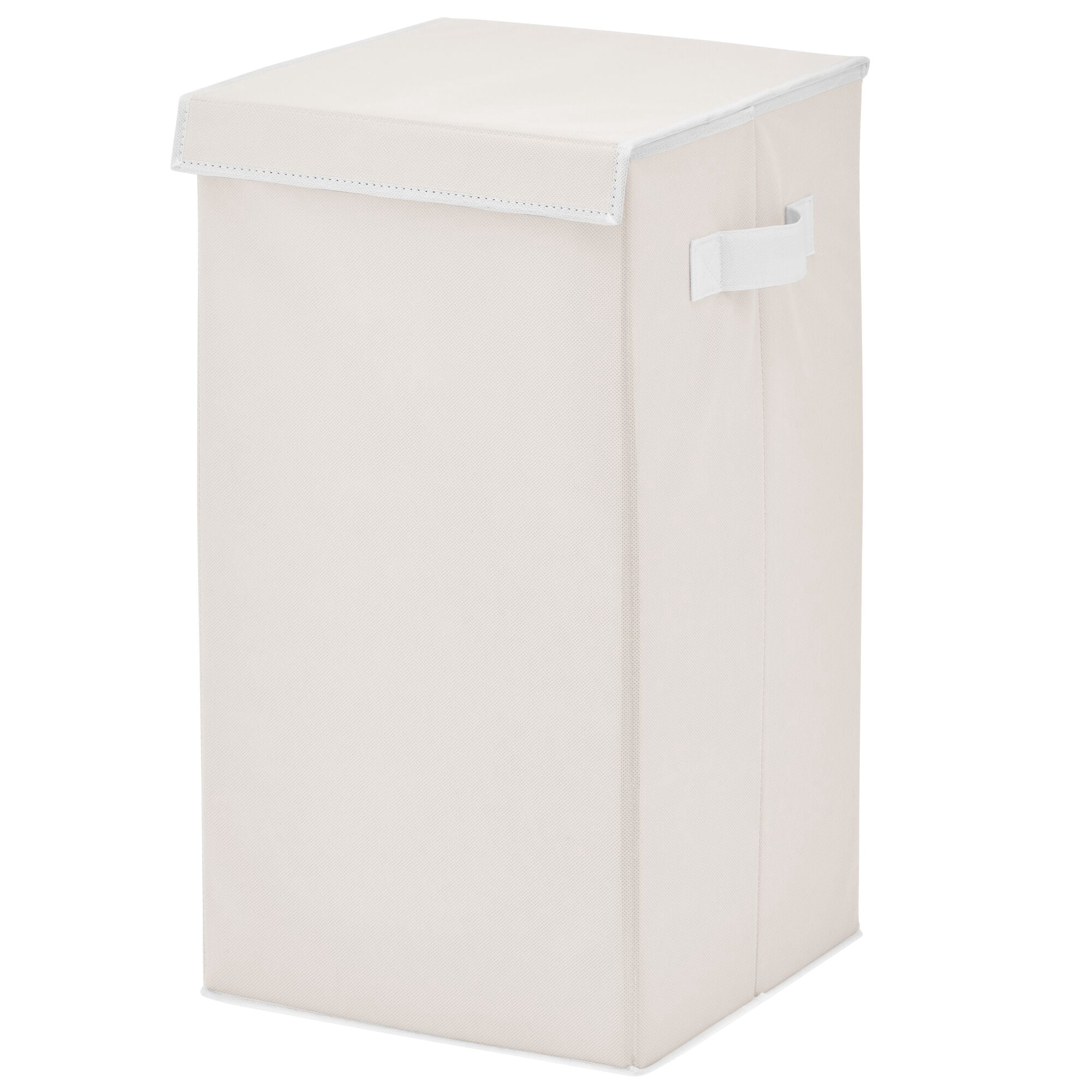 mDesign Large Upright Laundry Hamper, Hinge Lid, Attached Handles - Cream/White