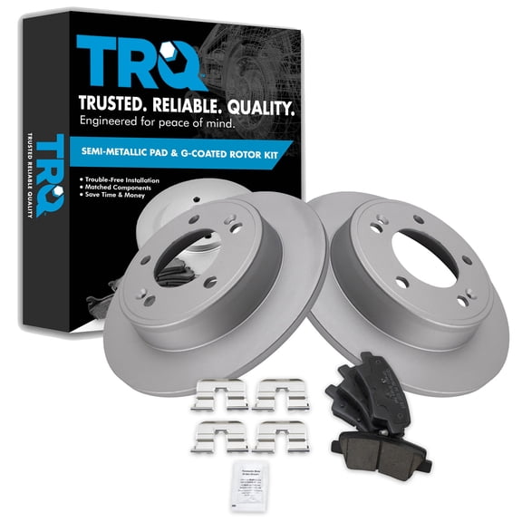 TRQ Rear Brake Pad and Rotor Set Ceramic G Coated Solid Rotors Fits 2011-2016 Hyundai Elantra 2013-2014 Coupe 2013-2016 Elantra GT 2012-2016 Veloster