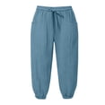 thumbnail image 4 of Mnuaqn Linen Capri Pants for Women High Waisted Wide Leg Cropped Pants Summer Casual Elastic Waist Yoga Capris with Pockets (Light Blue, XXL), 4 of 5