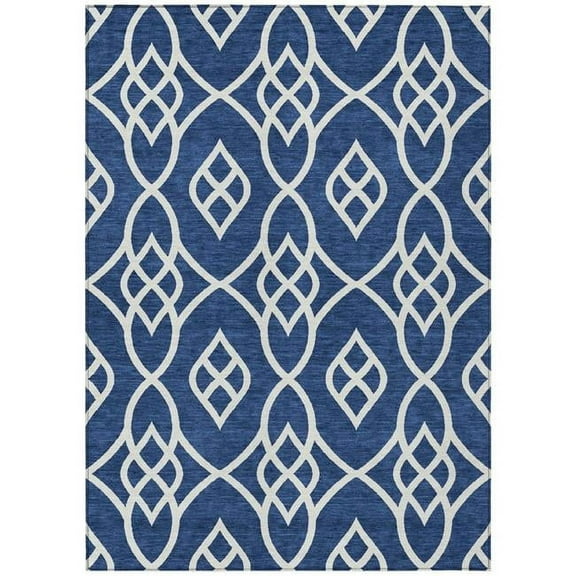HomeRoots 592116 8 x 10 ft. Navy Blue & Ivory Trellis Washable Indoor & Outdoor Rectangle Area Rug