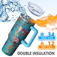 thumbnail image 5 of OBREWU Dogs with Flowers Tumbler with Handle and Lid,Dogs with Flowers 40oz Double Wall Vacuum Insulated Tumbler,Cups Gift for Women and Men, 5 of 7