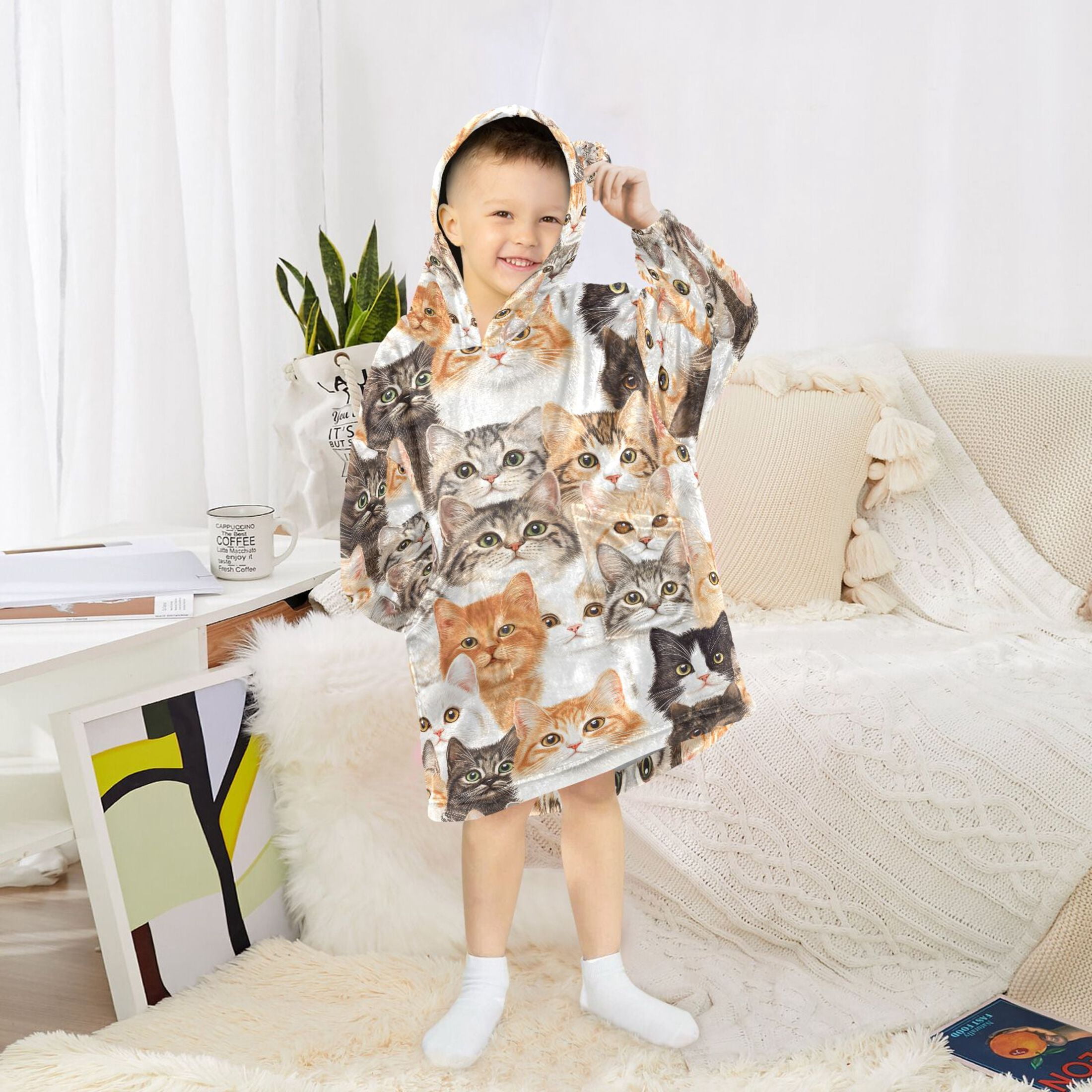 joogoo Blanket Hoodie Doodle Cats Cute for Oversize Sweatshirt Boys Girls 3-14 YR L
