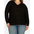 thumbnail image 3 of What's Next Women's Plus Waffle Knit V Neck Sweater, Lightweight, Sizes 1X-4X, 3 of 5