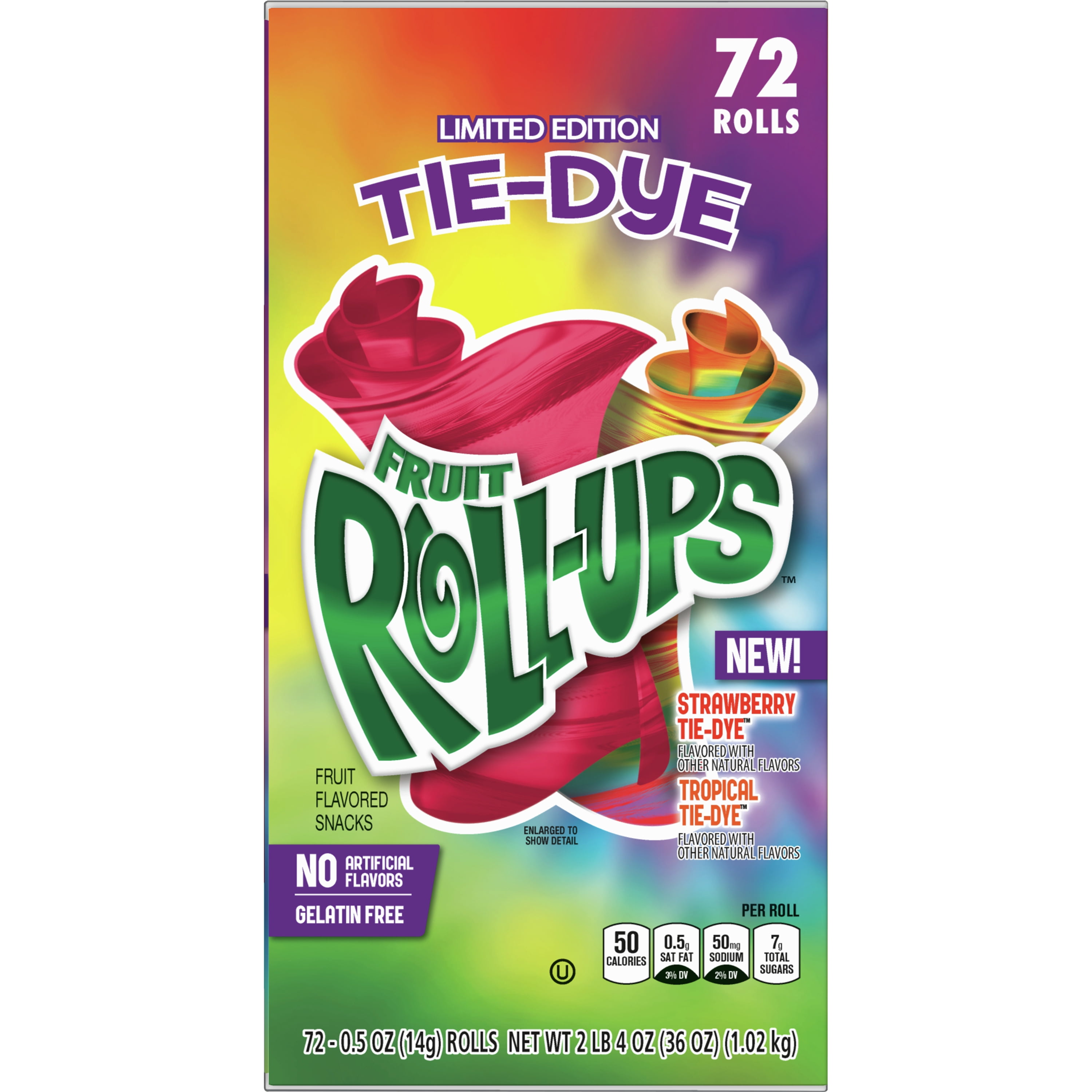 Fruit Roll-Ups Fruit Snacks, Tropical & Strawberry Tie-Dye, 72 Count