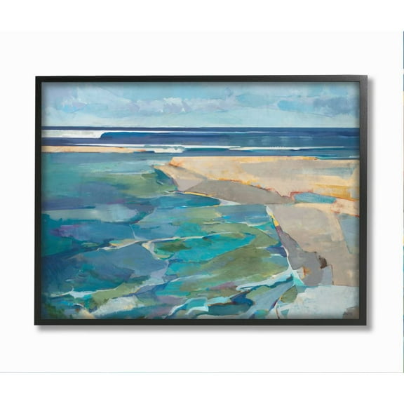 Stupell Industries Abstract Beach Landscape Pastel Cubism Painting Framed Wall Art Design by Third and Wall, 11" x 14", Black Framed