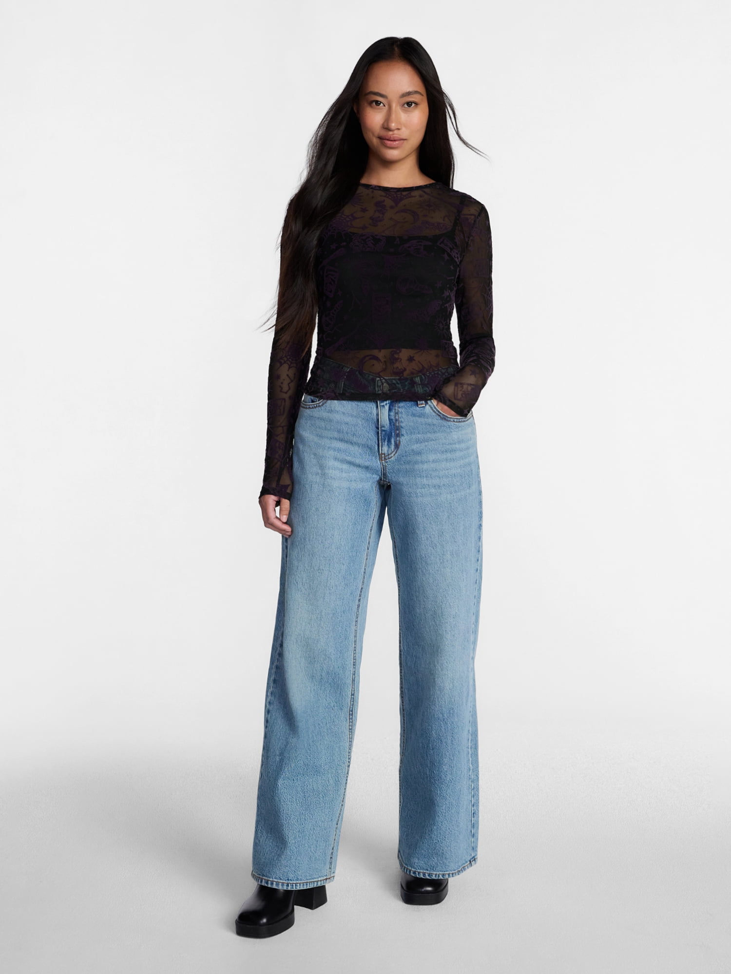 Halloween Women's Mesh Top with Cropped Cami, Sizes XXS-XXL