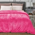 thumbnail image 4 of Whale Flotilla Flannel Fleece Queen Size 90x90 Inch Bed Blanket, Soft Velvet Lightweight Bedspread Plush Fluffy Coverlet Chevron Design Decorative Blanket for All Season, Hot Pink, 4 of 9