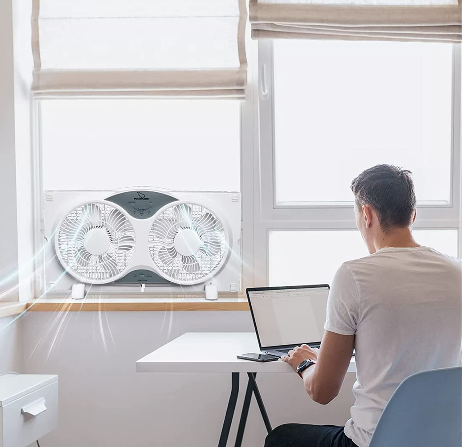 Polar Air Window Fan, 3-Speed 3-Function Expandable Reversible, Twin 9 inch with Remote Control