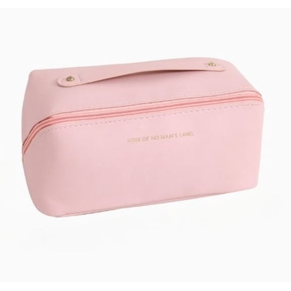 Pink Portable Makeup Organizer Bag - PU Leather Zipper Toiletry Pouch, Large-Capacity Travel Cosmetic Bag for Women, Durable & Tear-Resistant(8.27in × 4.72in × 4.72in)