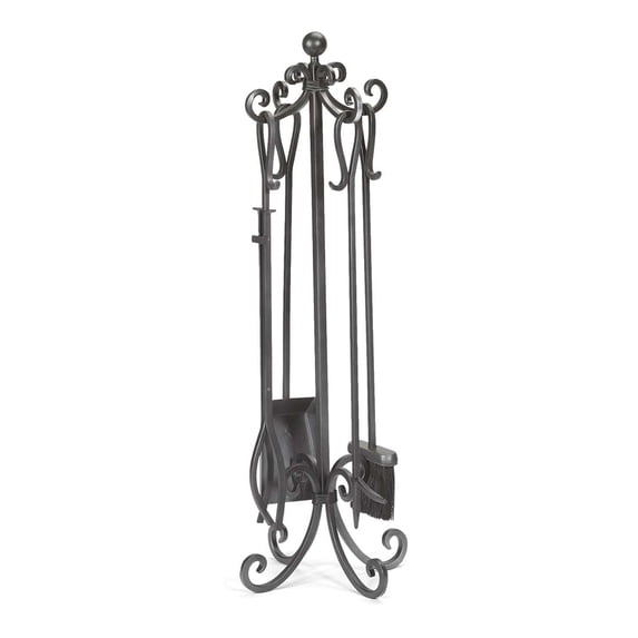 Crest Fireplace Tool Set with Scroll Design and Stand