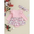 thumbnail image 4 of Bslissey Baby Girls Christmas Romper Dress Long Sleeve Santa Print Bowknot Front Skirt Hem Jumpsuit with Headband Newborn Infant Sweet Clothes 0-18 Months, 4 of 9