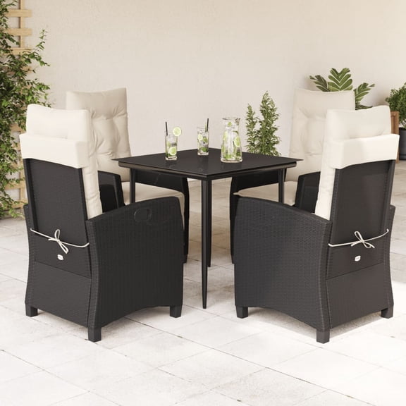 vidaXL 5 Piece Patio Dining Set with Cushions Black Poly Rattan