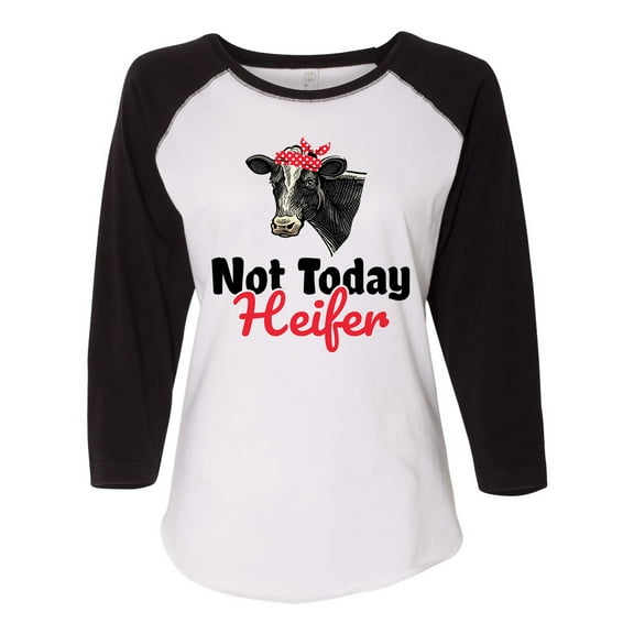 Women's Cow Bandana Funny Not Today Heifer Ladies Fit Raglan Short Sleeve T-shirt-Black/White-large