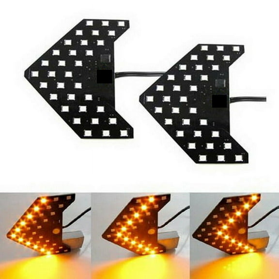 2Pcs Amber Yellow 33-SMD Sequential LED Arrows for Car Side Mirror Turn Signal Lights