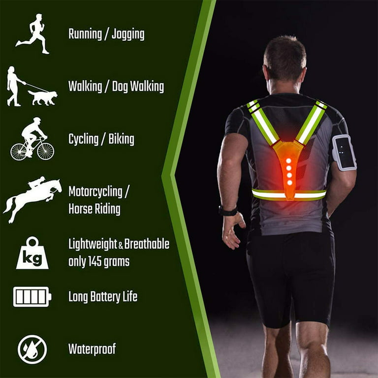 LED Reflective Vest USB Rechargeable Vest Safety Gear Adjustable Night Running  LED for Men/Women/Child 