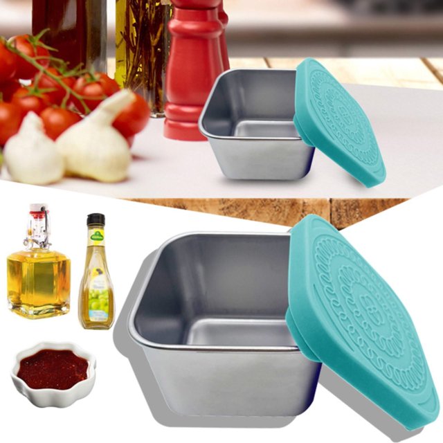 1PC Stainless Steel Cutlery Set Snack Box Leakproof Small Food Containers With Silicone Lids Stackable Snack Pots For Kids Stainless Steel Snack Containers Lunch Box For Kids School Green