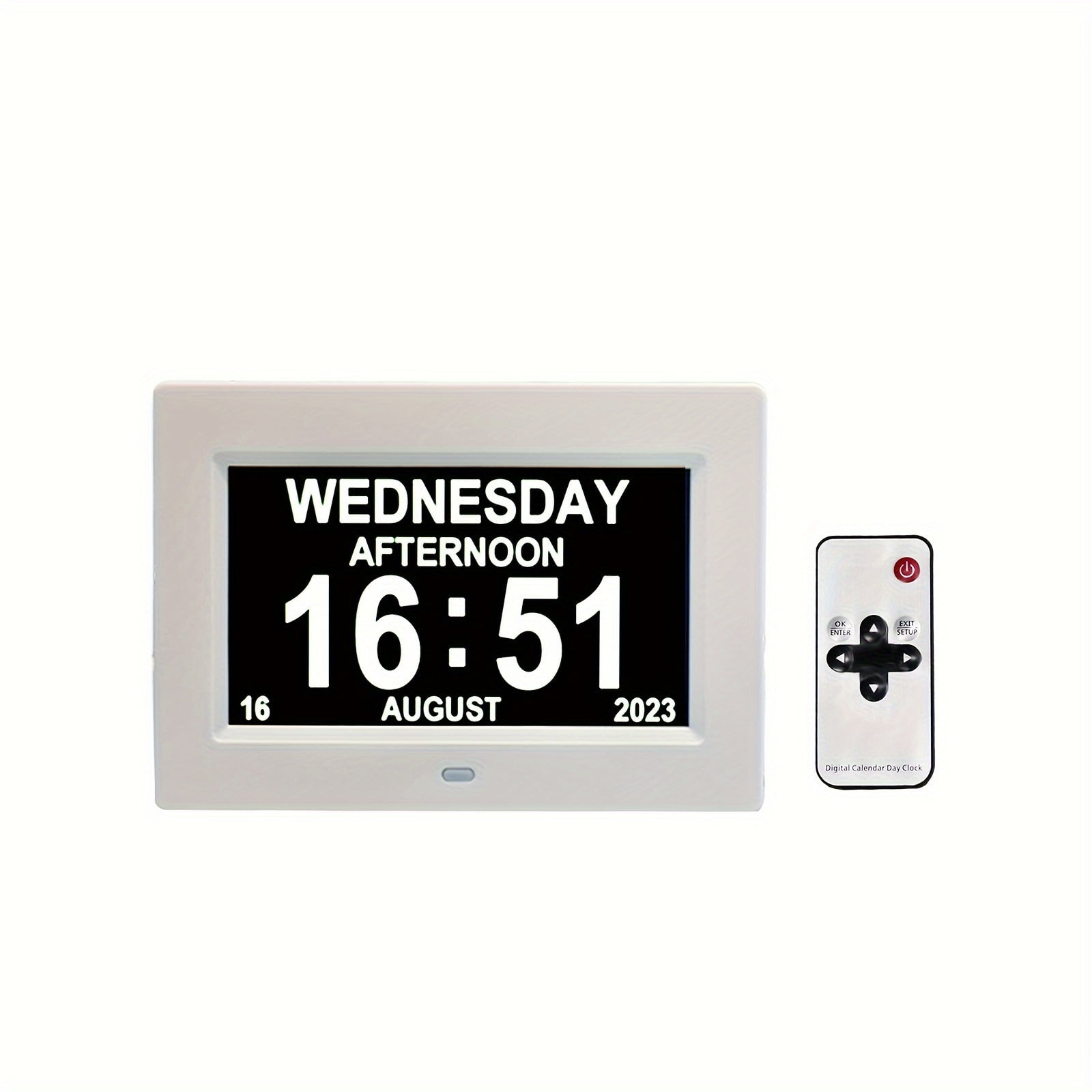 1pc Digital Calendar Day Alarm Clock, Photo Frame Media Player Auto Dimmable and Sun Moon Icons, 4 Alarm Options 7 Inch Large Analog Wall Clock with Remote Control for Elderly Dementia Alzheimers