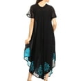 thumbnail image 2 of Sakkas Batik Hindi Cap Sleeve Caftan Dress / Cover Up - BlackTurquoise - One Size, 2 of 5
