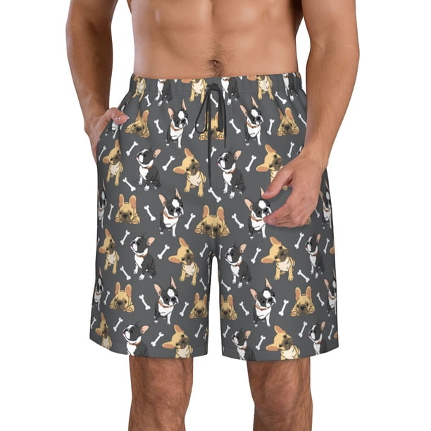 Fotbe Bulldog Print Trajes de Baño Estampados para Hombre, Shorts de Verano de Secado Rápido, Ropa de Playa, Bañadores-3X-Large