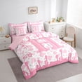 thumbnail image 2 of jejeloiu Kawaii Cow Print Cowgirl Boot 7-Piece Bedding Comforter Set For Kids,Girly Bow Monogrammed H King Bedding Sets For Girls,Pink Reversible, 2 of 7