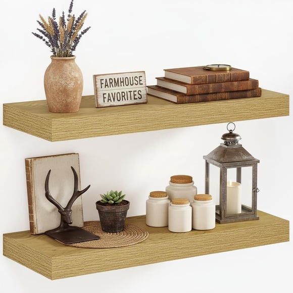 Floating Shelves 16/24/32/40/36/48/55 Inch, Deep Wall Shelf with Brackets for Bathroom, Bedroom, Living Room, Kitchen, Office, Modern Home Decor, 60 Set of 2, Oak