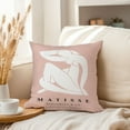 thumbnail image 3 of Ethan Taylor People and Portraits Throw Pillow Soft Cushion Cover 'Matisse Woman Coral Pink Mid-Century Modern Female' Pattern Decorative Square Accent Pillow Case, 18x18 Inches, Pink, White, 3 of 5