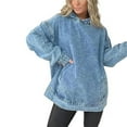 thumbnail image 4 of AUNVITO Women's Denim Hooded Sweatshirt with Spacious Pockets Casual and Stylish Loose Fit, 4 of 6