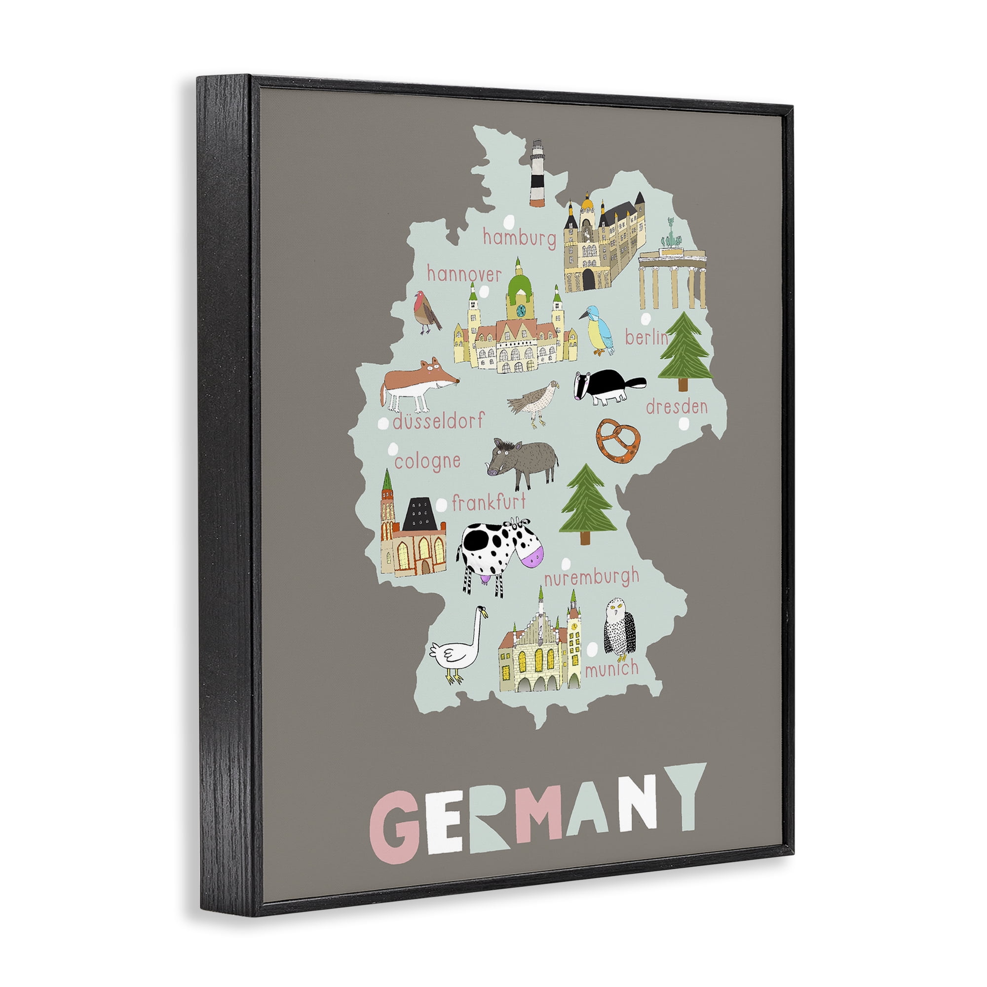 Kid's Map of Germany Black Framed Giclee Art, design by Carla Daly