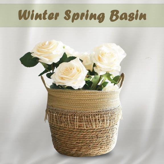 Home Textile Storage,Seagrass Wicker Basket Flower Pot Folding Basket Storage Basket Decoration