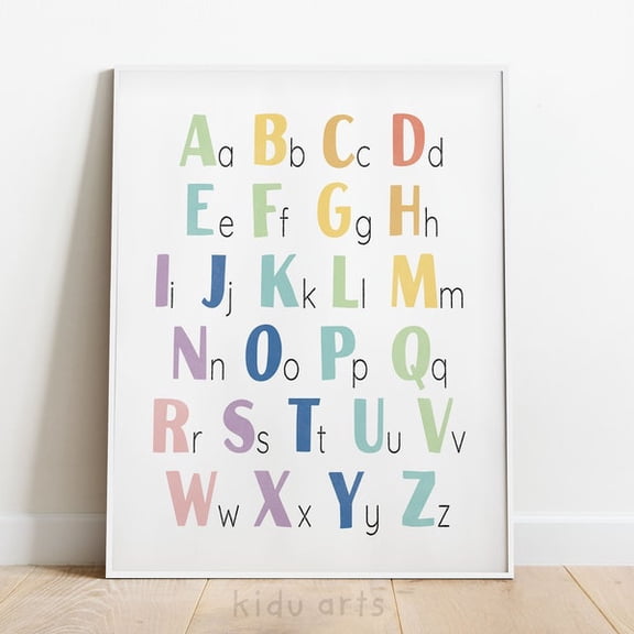 Alphabet Poster, Wall Art, ABC Print, Rainbow Homeschool Decor, Toddler Educational Printable, Montessori Classroom,, Unframed Paper Poster 8x10in