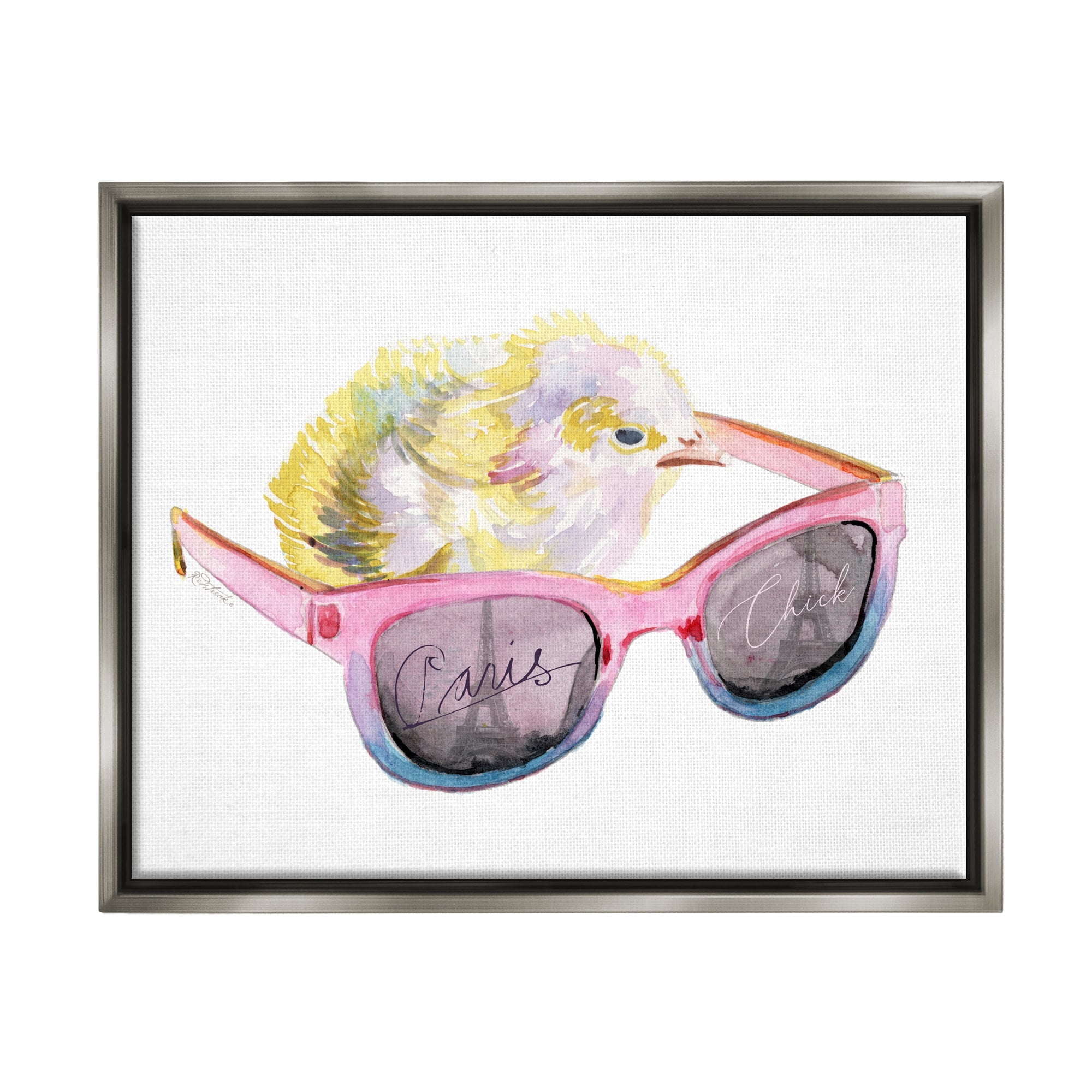 Stupell Industries Paris Chick Glam Pink Sunglasses Fashion Animal Painting Luster Gray Floating Framed Canvas Print Wall Art, Design by Jennifer Redstreake