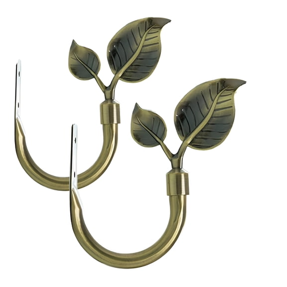LAMIRO Leaf Shaped Curtain Holdbacks 2Pcs,Handmade Metal Curtain Side Holders for Wall,Curtain Holders Antique Brass Curtain Tieback Hook Pull Backs for Drapes Window Home Decoration