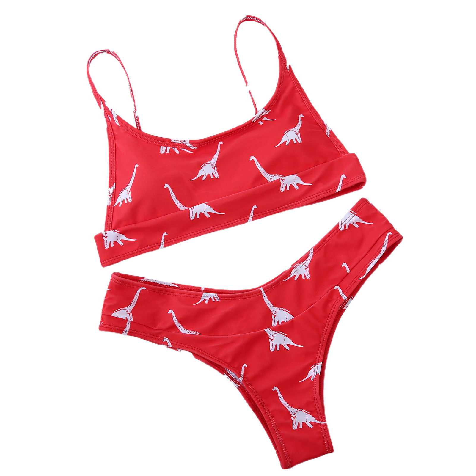  Women Sexy Dinosaur Print Loose Strap Ruffle Bikini