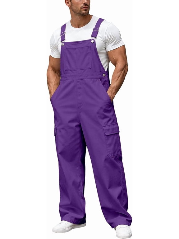 Bib Overalls for Men Casual Loose Fit Lightweigt Work Jumpsuit,Large,0086-mvvxk-purple