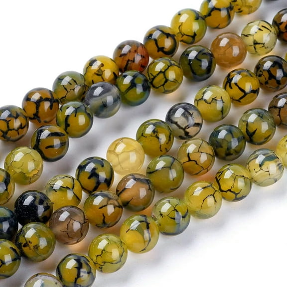 U8MO 48pcs 8mm Natural Dragon Veins Agate Round Beads Smooth Stone Loose Spacer Beads