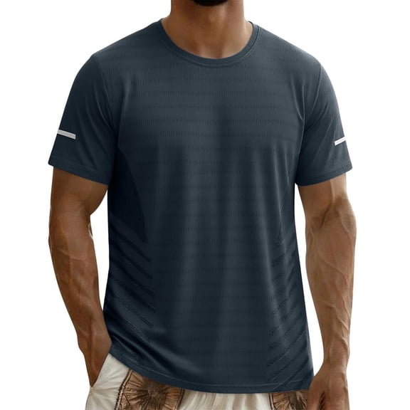 Bxsruta Men's Cooling Ice Silk Athletic T-Shirt - Quick Dry Nylon Spandex Short Sleeve Gym Top with Reflective Stripes