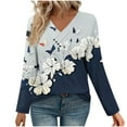 thumbnail image 4 of bnaln Womens Tops V Neck Long Sleeve Jumpers Trendy Boho Floral Print Tees Blouse Dressy Casual Blouses Loose Fit Pullover Shirts Tunic Sweatshirts Beach Vacation Fall Clothes, 4 of 5